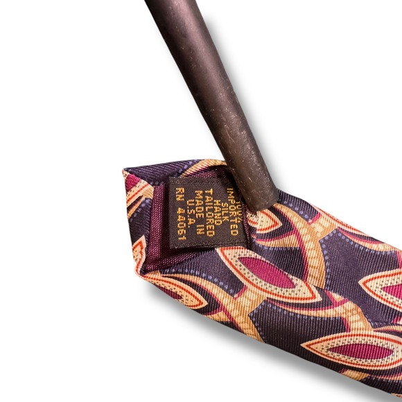Britches of Georgetown Navy Burgundy Geometric Silk Tie Made‎ in USA Vintage - Picture 6 of 7
